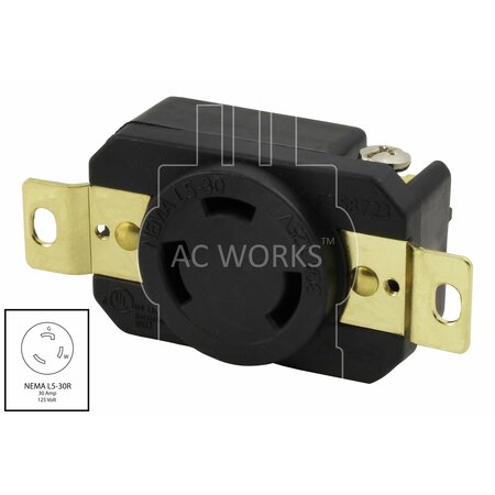 Ac Works 30A, 125V, NEMA L5-30R Flush Mounting Locking Industrial Grade Receptacle FML530R